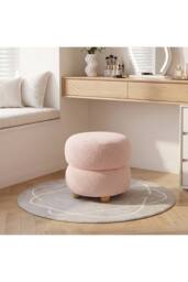 Living and Home Round Teddy Fleece Upholstered Footstool in Pink - thumbnail 3