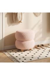 Living and Home Round Teddy Fleece Upholstered Footstool in Pink - thumbnail 2