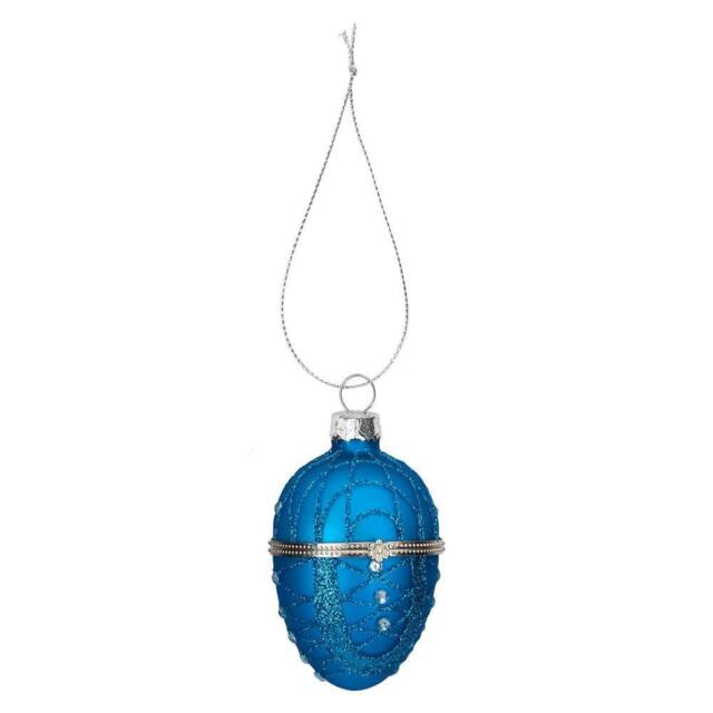 VFM e-Store Christmas Hanging Glass Egg Decoration 11cm x 7cm Blue X 1 - Size: 11 cm x 7 cm - image 1