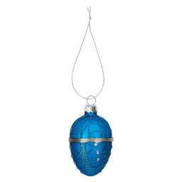 VFM e-Store Christmas Hanging Glass Egg Decoration 11cm x 7cm Blue X 1 - Size: 11 cm x 7 cm - thumbnail 1