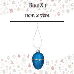 VFM e-Store Christmas Hanging Glass Egg Decoration 11cm x 7cm Blue X 1 - Size: 11 cm x 7 cm - thumbnail 2