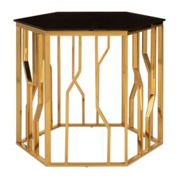 Orsina Contemporary Hexagonal Side Table, Sturdy Metal Side Table For Livingroom, Hexagonal Design Bedside Table in Gold - thumbnail 1