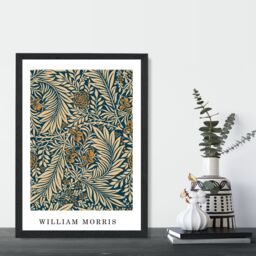 ARTZE Vintage William Morris Larkspur in Navy & Beige Art Print / Black Frame / SIZE: A4 - thumbnail 1