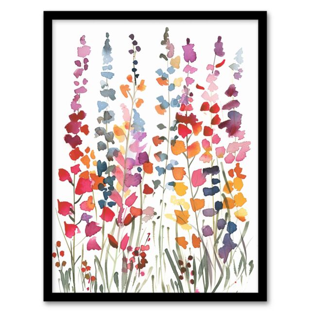Artery8 Colourful Abstract Autumn Wildflowers Watercolour Framed Wall Art - Size: A4 - image 1