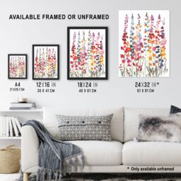 Artery8 Colourful Abstract Autumn Wildflowers Watercolour Framed Wall Art - Size: A4 - thumbnail 3