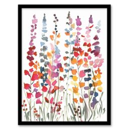 Artery8 Colourful Abstract Autumn Wildflowers Watercolour Framed Wall Art - Size: A4 - thumbnail 1