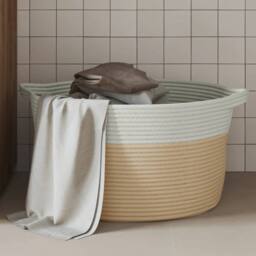 Berkfield Home Storage Basket Beige & White √ò40x25 cm Cotton - Size: 40x25 cm - thumbnail 2