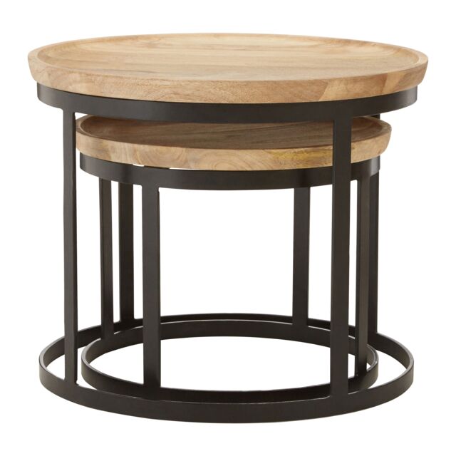 Orsina Set Of Two Mango Wood Nesting Tables, Industrial Round Wooden Tables For Living Room, Space-Saving Tables in Black - image 1