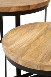 Orsina Set Of Two Mango Wood Nesting Tables, Industrial Round Wooden Tables For Living Room, Space-Saving Tables in Black - thumbnail 5