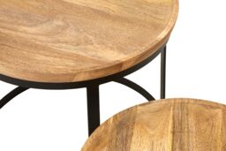 Orsina Set Of Two Mango Wood Nesting Tables, Industrial Round Wooden Tables For Living Room, Space-Saving Tables in Black - thumbnail 4