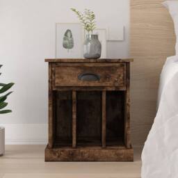 Berkfield Home Bedside Cabinet Smoked Oak 43x36x50 cm in Brown - Size: 43 x 36 x 50 cm - thumbnail 2
