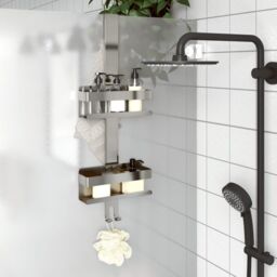Berkfield Home Hanging Shower Caddy Brushed 304 Stainless Steel in Silver