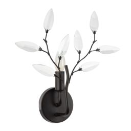 Happy Homewares Modern Birch Wall Light Fixture with Clear Acrylic Leaves in Black - thumbnail 2