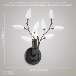 Happy Homewares Modern Birch Wall Light Fixture with Clear Acrylic Leaves in Black - thumbnail 6