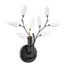 Happy Homewares Modern Birch Wall Light Fixture with Clear Acrylic Leaves in Black - thumbnail 1