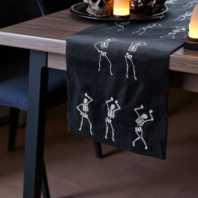 Garden Greatness Dancing Skeleton Halloween Table Runner in Black - Size: 1 Pack