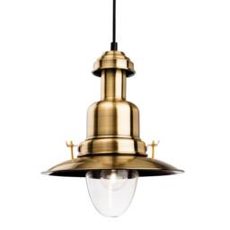 Netlighting Classic 1 Light Dome Ceiling Pendant Antique Brass Clear Glass E27 in Bronze