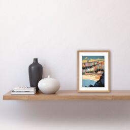 "Artery8 Wall Art Print Tenby Castle Beach Coastal Town Summer in Wales Artwork Framed 9X7 Inch in Beige - Size: W7"" x H9""" - thumbnail 2