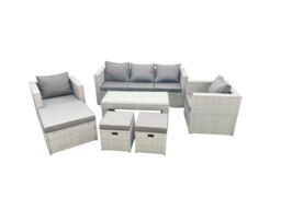 Fimous Rattan Garden Furniture Set 8 Seater Outdoor Garden Sofa Oblong Coffee Table Set with 2 Chairs 3 Stools Light Grey Mixed - thumbnail 1