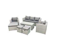 Fimous Rattan Garden Furniture Set 8 Seater Outdoor Garden Sofa Oblong Coffee Table Set with 2 Chairs 3 Stools Light Grey Mixed - thumbnail 2