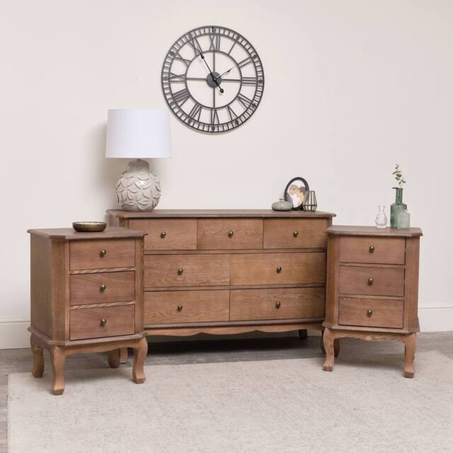 Melody Maison 7 Drawer Dark Wood Chest Of Drawers & Pair Of 3 Drawer Bedside Tables - Ashwell Range in Dark Brown - image 1