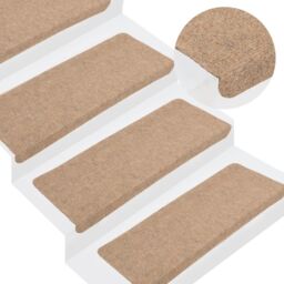 Berkfield Home Stair Mats Self-adhesive 15 pcs 65x24.5x3.5 cm Beige - Size: Medium - thumbnail 1