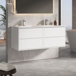 Banyetti Venti 1200mm Wall Hung Vanity Unit with Veneto 2 Tap Hole Basin - Matt White - thumbnail 3