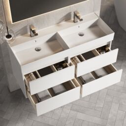Banyetti Venti 1200mm Wall Hung Vanity Unit with Veneto 2 Tap Hole Basin - Matt White - thumbnail 2