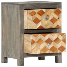 Berkfield Home Bedside Cabinet Grey 40x30x50 cm Solid Mango Wood - Size: 40 x 30 x 50 cm - thumbnail 3
