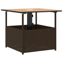Berkfield Home Garden Table with Parasol Hole Brown 55x55x46.5 cm Poly Rattan - thumbnail 2