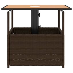 Berkfield Home Garden Table with Parasol Hole Brown 55x55x46.5 cm Poly Rattan - thumbnail 5