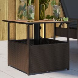 Berkfield Home Garden Table with Parasol Hole Brown 55x55x46.5 cm Poly Rattan - thumbnail 1