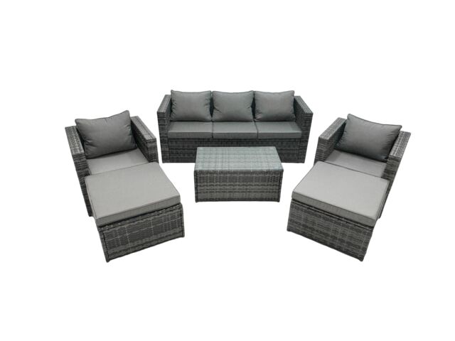 Fimous 7-seater Patio Coffee Table Sofa Set with 2 Big Footstools in Dark Grey - image 1