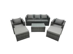 Fimous 7-seater Patio Coffee Table Sofa Set with 2 Big Footstools in Dark Grey - thumbnail 1