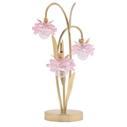 Hestia 3 Stem LED Lamp With Pink Glass Flower & Gold Base - thumbnail 1
