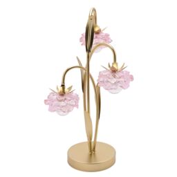 Hestia 3 Stem LED Lamp With Pink Glass Flower & Gold Base - thumbnail 3