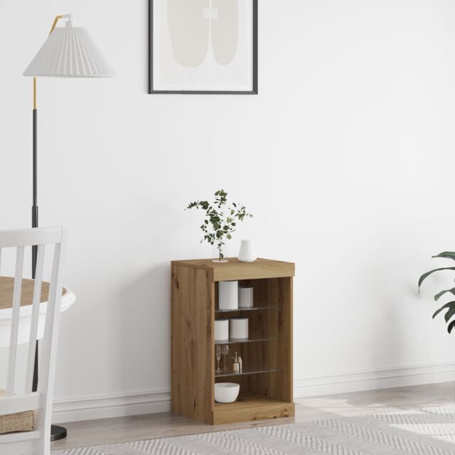 Berkfield Home Sideboard with LED Lights Artisan Oak 41x37x67 cm in Brown - Size: 41 x 37 x 67 cm - image 1