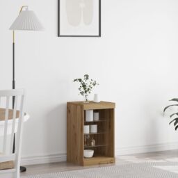 Berkfield Home Sideboard with LED Lights Artisan Oak 41x37x67 cm in Brown - Size: 41 x 37 x 67 cm - thumbnail 1