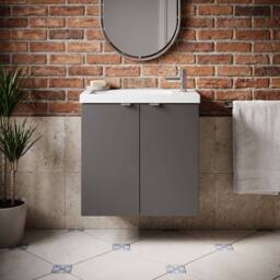 Balterley Alrewas 2 Door Wall Hung Vanity Basin Unit, Gloss Grey, 500mm in Grey - thumbnail 5