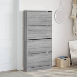 Berkfield Home Shoe Cabinet with 4 Flip-Drawers Grey Sonoma 80x21x163.5 cm - thumbnail 3