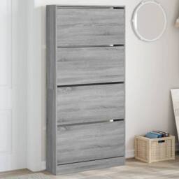 Berkfield Home Shoe Cabinet with 4 Flip-Drawers Grey Sonoma 80x21x163.5 cm - thumbnail 2