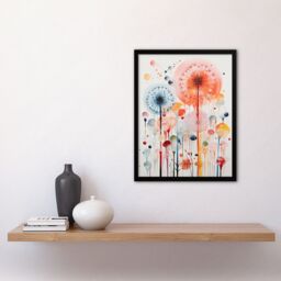 Artery8 Wall Art Print Dandelion Seeds Fireworks Watercolour Painting Framed - Size: A4 - thumbnail 4