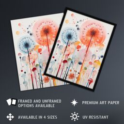 Artery8 Wall Art Print Dandelion Seeds Fireworks Watercolour Painting Framed - Size: A4 - thumbnail 2