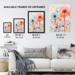 Artery8 Wall Art Print Dandelion Seeds Fireworks Watercolour Painting Framed - Size: A4 - thumbnail 3