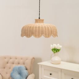 ValueLights Naveah Natural Scallop Rattan Pendant Ceiling Floor Lamp Light Shade