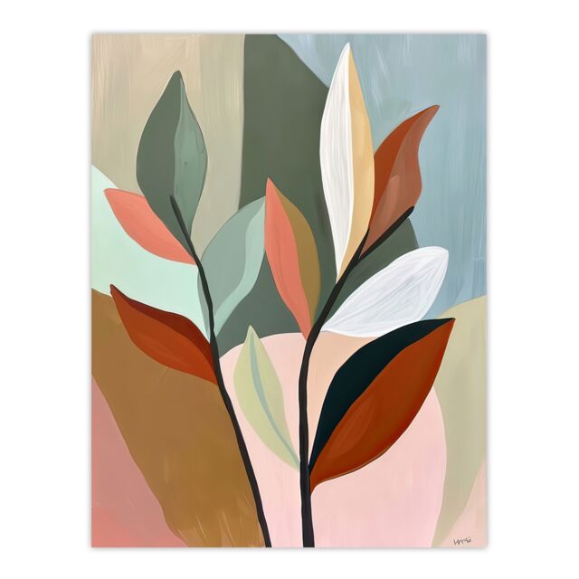 "Artery8 Modern Botanical Leaves Plant Lover Painting Wall Art Print - Size: W24"" x H32""" - image 1