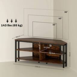 EONLION Corner TV Stand Cabinet, Rustic Brown - Size: 100 cm - thumbnail 2