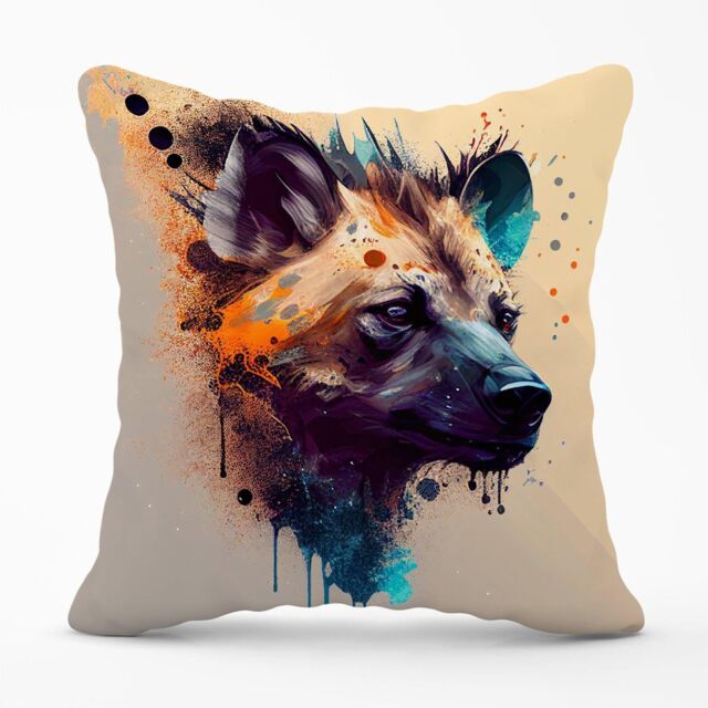 Warren Reed - Designer Hyena Face Splashart Light Background Outdoor Cushion in Brown - Size: 60 cm x 60 cm - image 1
