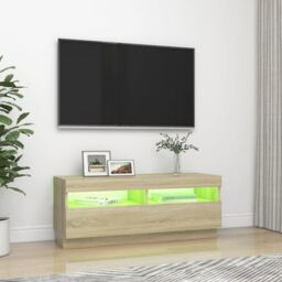 Berkfield Home TV Cabinet with LED Lights Sonoma Oak 100x35x40 cm in Brown - Size: 100 x 35 x 40 cm - thumbnail 4
