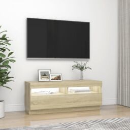 Berkfield Home TV Cabinet with LED Lights Sonoma Oak 100x35x40 cm in Brown - Size: 100 x 35 x 40 cm - thumbnail 5
